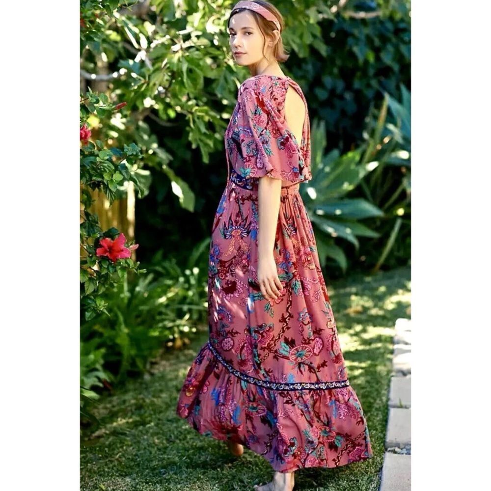 Anthropologie Ruffled
Embroidered Maxi Dress Size S